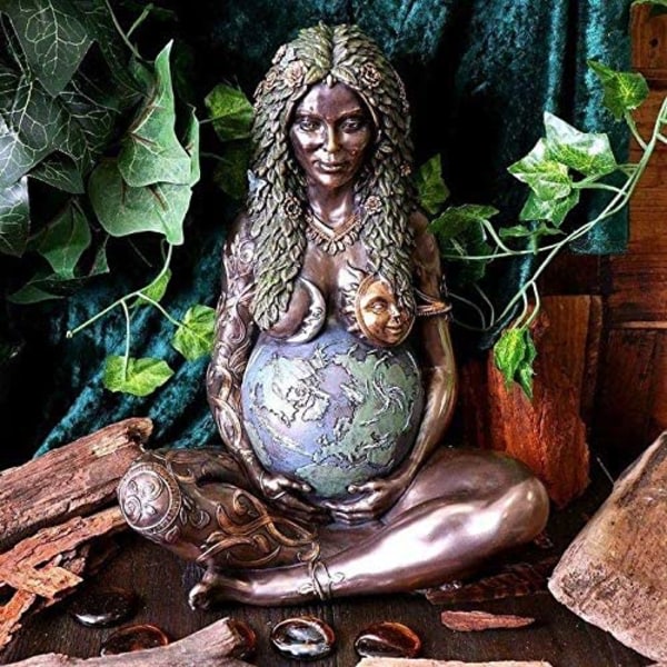 Gaia staty gudinna staty påsk present trädgårdsprydnad (silver)