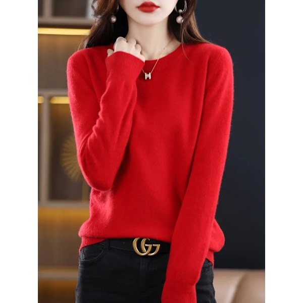 100% Merinoullgenser Kvinnor Cashmere Pullover Stick Høst Vinter O-Hals Solid Color Fashion Basic Kvinna E Klær Topp Wumai Blå L