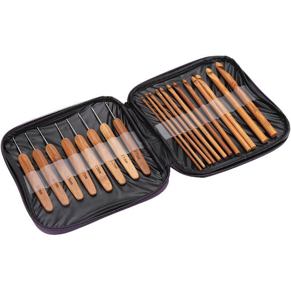 20 st/parti virkade krokar nålar bambuhandtag väv sömnad verktyg set kit kit