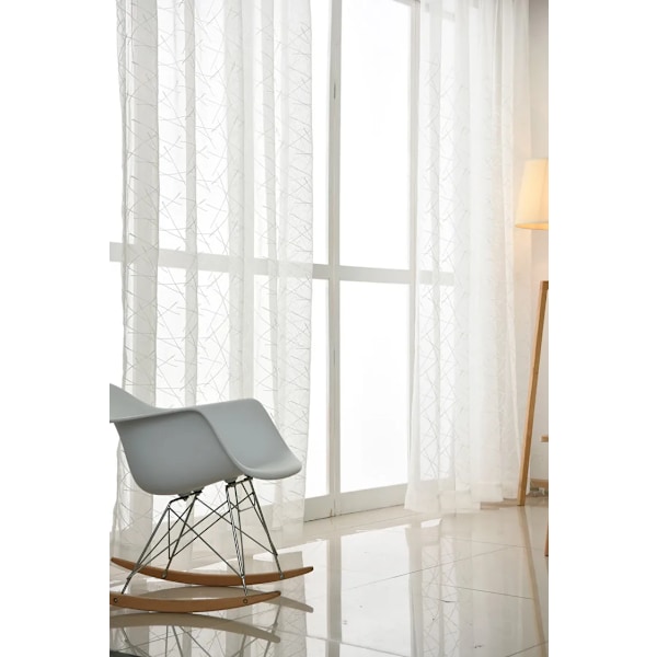Vitt Kors Vertikal Strip Broderade Voile Gardiner För Vardagsrum Sovrum Sovrum MULTI W132cmXH213cm 1PC