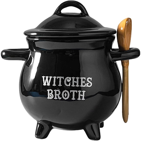 Witch Cauldron Bowl | Ceramic Black Soup Pot for Halloween and Parties