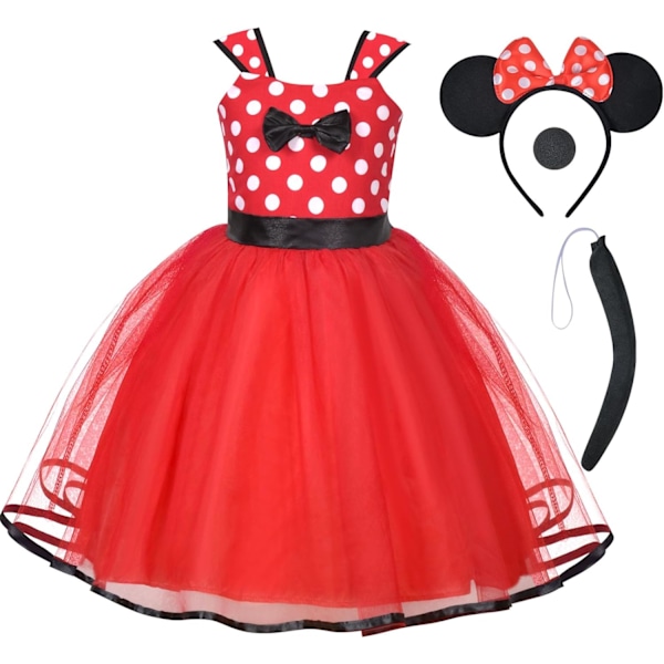 Polka Dot Musdräkt för Småflickor, 4-Delars Set, Perfekt för Halloween & Fester 100 cm