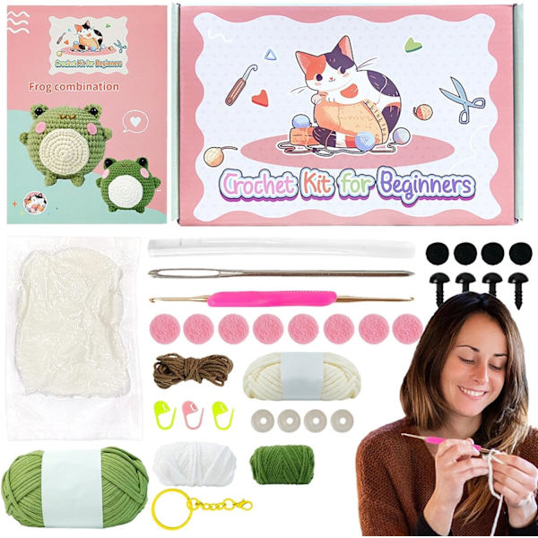 Hæklet Starter Kit, Professionelle Værktøjer, Krog & Garn til Begyndere og Eksperter