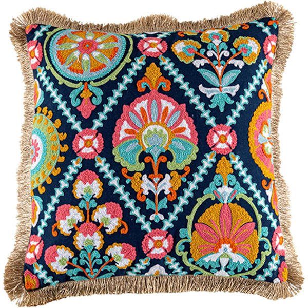 Broderad kastkuddfodral vintage tofs 18x18 tum kuddfodral bomullssoffa kuddfodral med dragkedja för soffa, sängkast kuddfodral