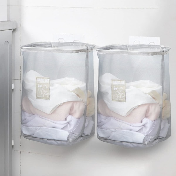 CQBB Vikbar smutstvättkorg, väggmonterad tvättkorg med avtagbar förvaringskorg, 38×17×26 cm leksakshölje för pojkflickabarnkammare (grå)