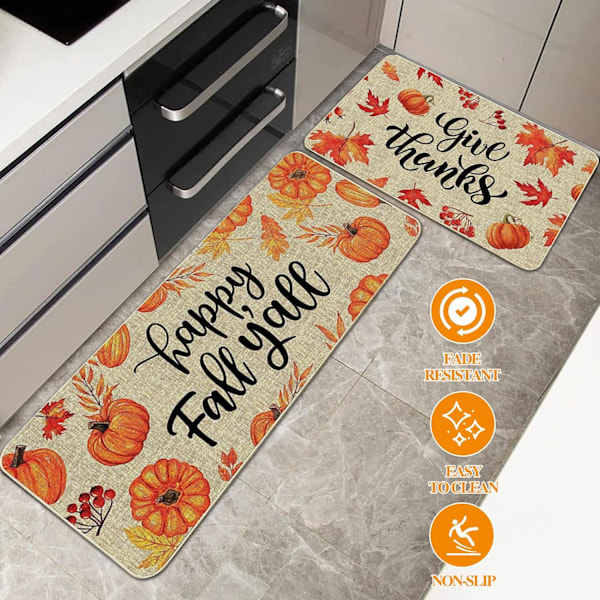 Recitem Pesunpesu Fall Keittiömatot, Liukumattomat \"Happy Fall Y'all\" Juoksumattosarja, 2 Osasta Keittiöön & Olohuoneeseen (Tyyli 10) Style 10