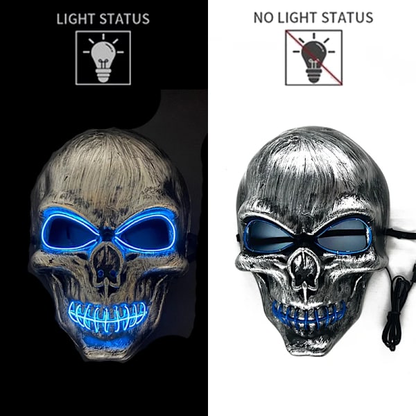 Klassisk Halloween Glödande Led Evil Skull Head Mask Ljus Upp Skräck Mask Kostym Kostym Skelett Mask Rekvisitar 08