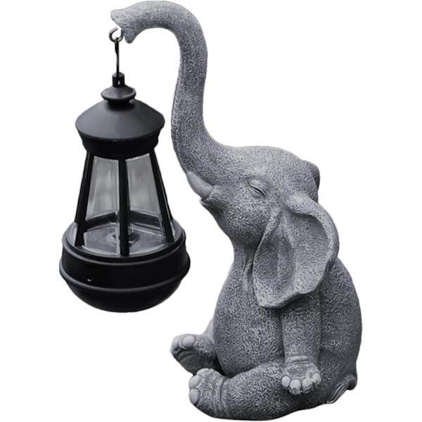 Elefantstatue med solcellelys | Hjertelig hagedekorasjon | Lysfølsom elefantlampe | Elegant skulptur for uteplass og gård Grå