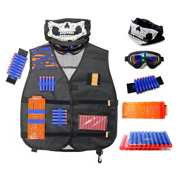 Barn Taktisk Vest Justerbar Taktisk Vest Jakke Sett for Nerf Lekevåpen Blue