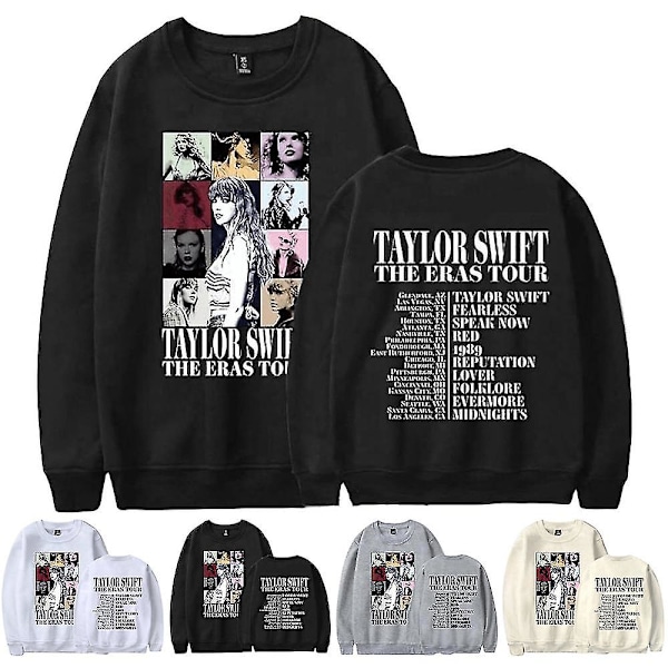 2024 Taylor Swift The Eras Tour Gensersweatshirt Trykt Langærmet Rundhals Casual Løstsittende Pullover Topper Fans Gaver Til Menn Kvinner Voksen Unisex Svart Black S