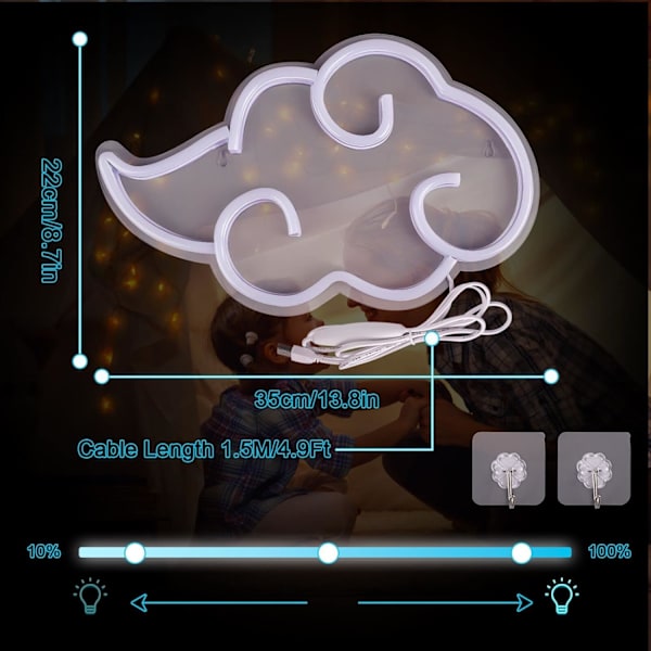 LED-moln Neonljus, Röd Akryl USB Väggdekor för Sovrum, Spelrum, Justerbar blue clouds
