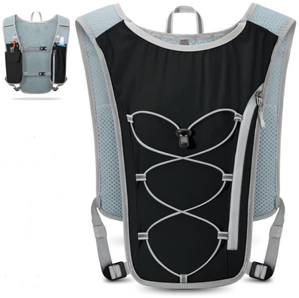Hydreringsløbevest, åndbar polyester, refleksstriber, telefonholder, til løb, cykling og maraton, sort