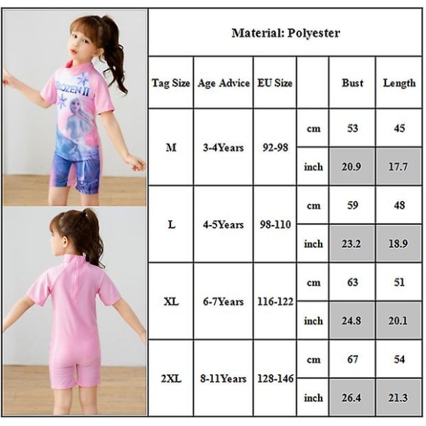 SQBB Kortärmade flickor Tecknad Elsa Badkläder Baddräkt One Piece Beachwear Rosa 4-5 år