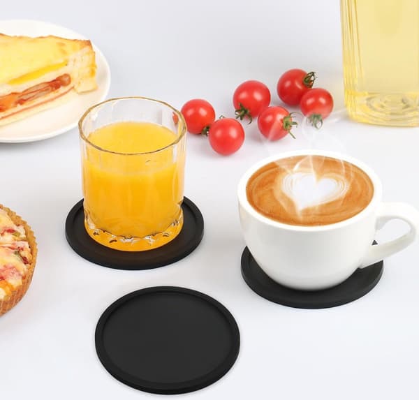 Coasters - 8-delt coaster - Silikone - Rund - Til kopper og coasters - Grydelapper - Sorte coasters - 10×10×0.3cm