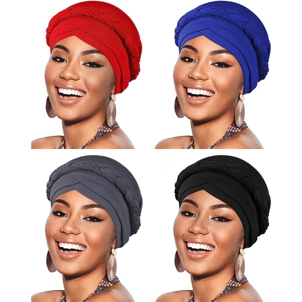 4 stycken Dam Turban Cap Beaded Headscarf Beanie Twisted 4PCS 2 SQBB