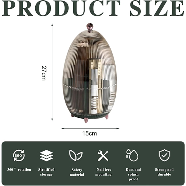 Sminkeoppbevaringsboks med støvtett lokk, kosmetisk arrangør for bad (grønn dekket) Green covered