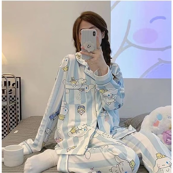 Kawaii Pyjamas Söta Tecknade Student Sovsal Hemmakläder Flickvän Present Randig Cinnamoroll Striped Cinnamoroll M