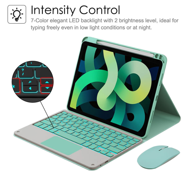 CQBB Bluetooth cover - Färgglad bakgrundsbelysning modell Mintgrön kompatibel med iPad Air4 (10,9 tum)