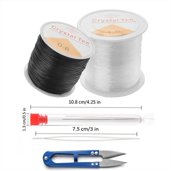 Plast Crystal DIY Beading Stretch Cords Elastisk linje med pärlnålar Sax Trådsnöre smycken tråd Strängtråd 0.8mmX8M Svart