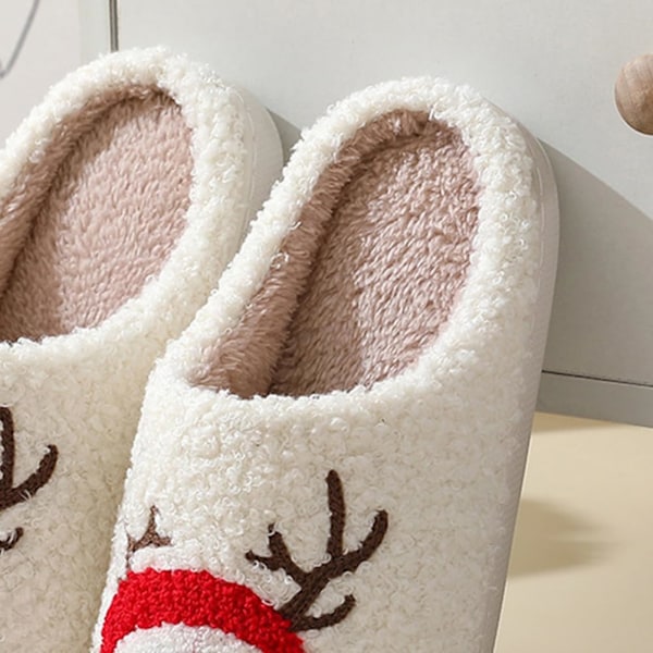 Plush Jultofflor för Kvinnor och Män, Rolig Älgdesign Red pure B 42/43 EU