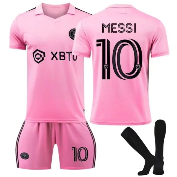 SQBB Messi NO.10 Miami International tröja hem rosa fotbollströja vuxen kostym barn set 20(115-125cm)