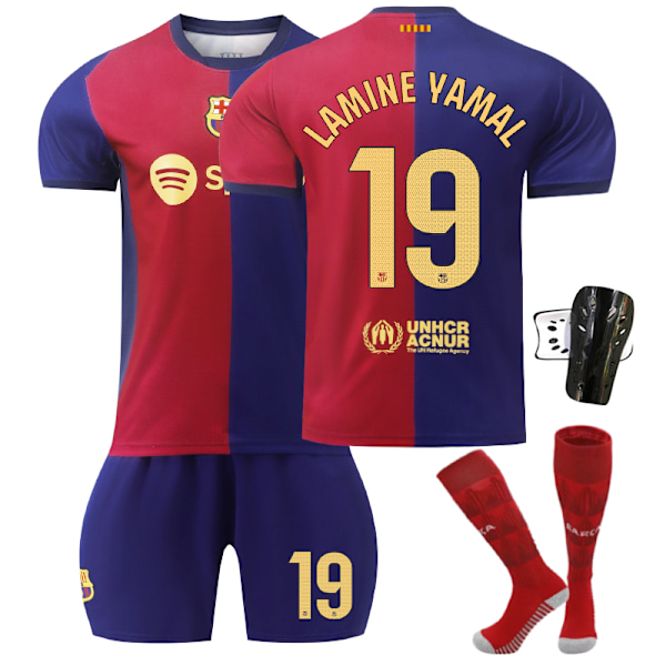 2024-2025 Barcelona Hjemmebanekostume til Børn - Fodboldtrøje LAMINE YAMAL Nr. 19 - Strømper XL No. 19 - Socks XL