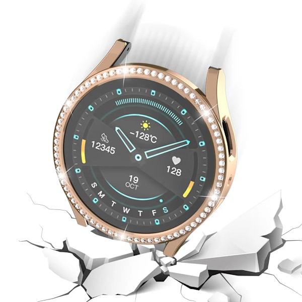 Fodral för Samsung Galaxy Watch 6 5 4 40 mm 44 mm fodral PC enkel rad diamantbelagd glänsande cover stötfångare utan glas Rose gold Galaxy Watch4 5 44mm