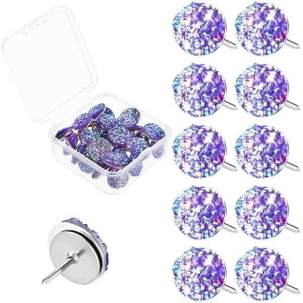 30 st Dekorativa Tumspikar Lila Push Pins Glitter Strass Söt Dekorativa Push Pins för Korktavla Platta Pushpins