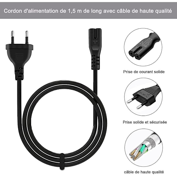 1,5 m latausjohto 2-napainen virtajohto Microsoft Surface Go/kannettava/kirja, Surface Pro 1/2/3/4/5/6/7/x, hp Envy, Canon Pixma