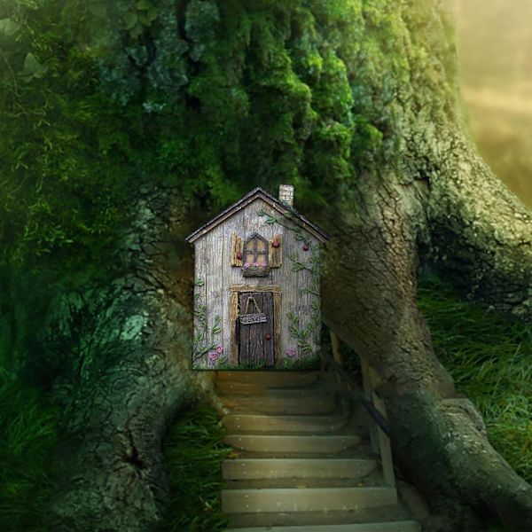 Miniature Elf Havegårdsdør - Udendørs Elf Hus til Træer, Havefigurer & Havepynt (Én Størrelse, C) c One size