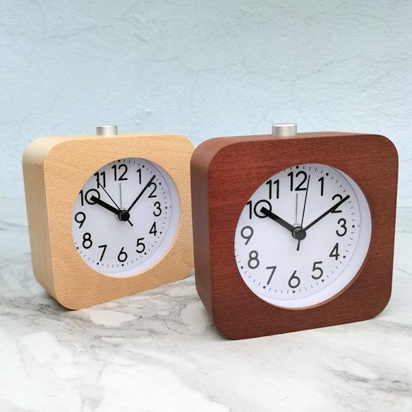 Gul, analog träväckarklocka - Klassisk väckarklocka med snooze