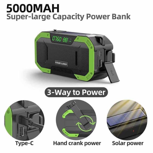 Boom Crank Radio 5000mAh Powerbank Bluetooth Högtalare Ljus