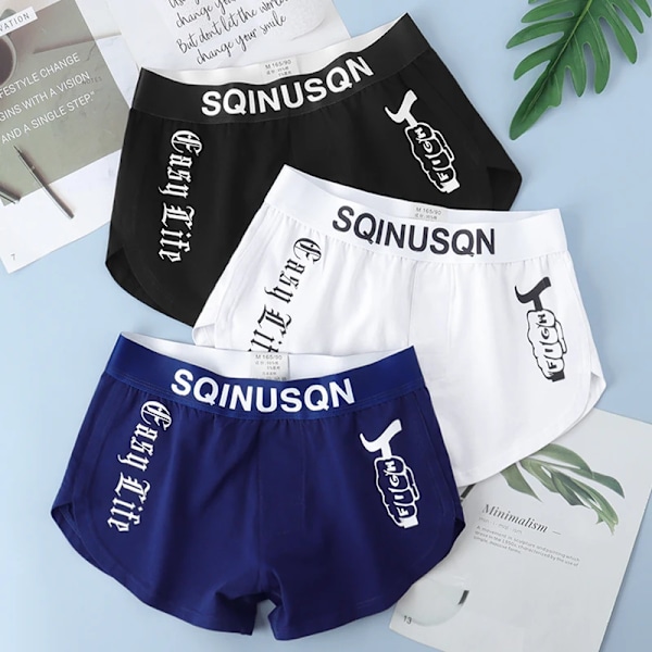 Pluskoko Miesten Alusvaatteet Boxerit Herrahousut Ovat Mukavat Ja Hengittävät, Keskikorkuiset Alusvaatteet. Puuvilla Neljä Kulmaa Boxerit 3 kpl 2XL 70-80KG