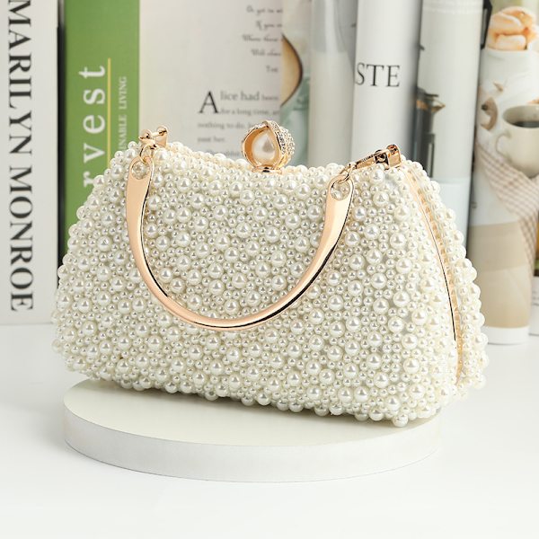 Pearl Handheld Dinner Handheld Handle Shoulder Bag Beige