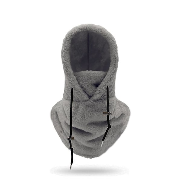 Sherpa Hood Skidmaske Vinter Balaclava Dragsko Vindtett Justerbar Varm Huva Cover Hat Cap Scarf [DB] Grå Grey