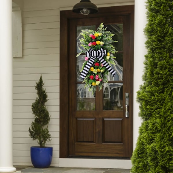 Vårkransar för ytterdörren Floral Teardrop Swag Sommar Konstgjord Blomsterkrans För Heminredning Girlander