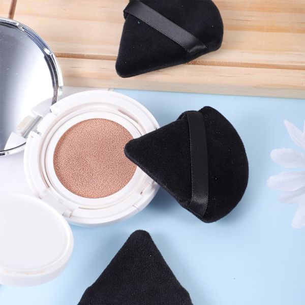 15 st Triangulära Sminkpuderpuffar för Löst Puder, Velour Puffsvamp, Svart Black