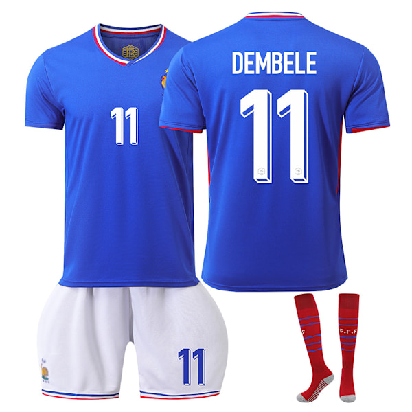 2024 UEFA EM 2024 Frankrig Hjemme Fodboldtrøje Sæt Med Strømper NO.11 DEMBELE NO.11 DEMBELE S