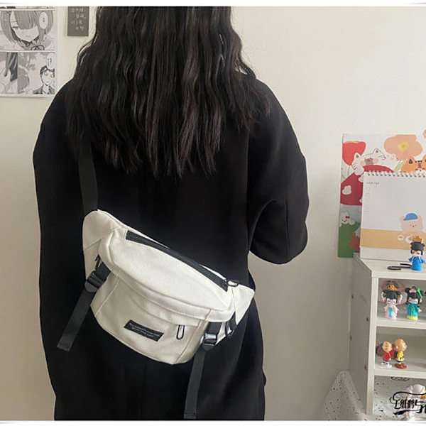 Damväska Japansk Serie Harajuku Ins Mörk Vind Budbärarkista Kvinnlig Koreansk Student Mångsidig Ridduk Midjeväska Hane Vit Badge Dinosaur
