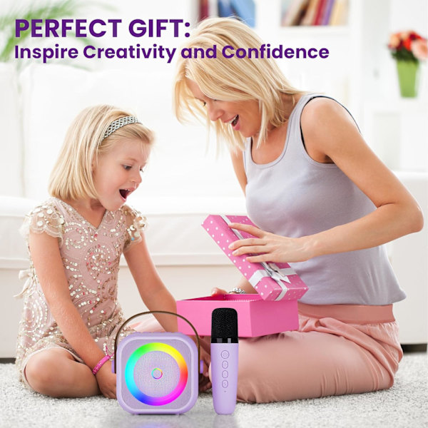 Mini Karaoke-laite lapsille (4-12+) - Bluetooth-kaiutin kahdella mikrofonilla Purple 1 Mic