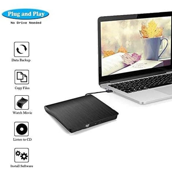 USB 3.0 Ulkoinen DVD-RW CD-kirjoitin / soitin DVD-poltto musta USB