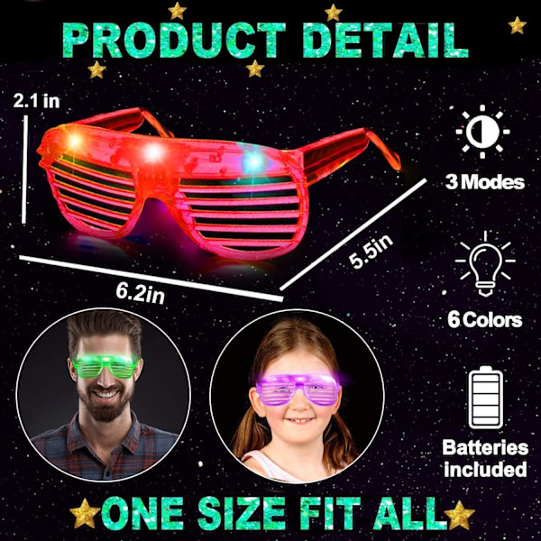 20-pak LED-briller til Halloween, Lysende Shutter Shades Party-gaver Multi Color