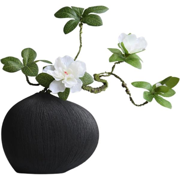 Keramisk blomkruka – geometrisk formarrangemang, vit dekorativ kruka för mantel, bokhylla Svart vas + vit fenix och azalea