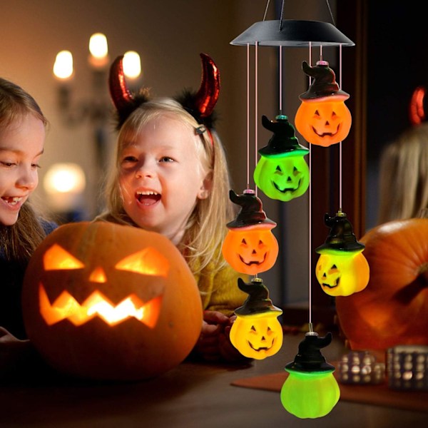 Vindklokke, solcelle vindklokke, interessante gaver, Halloween-dekorasjon, gresskar dekorative lamper Col