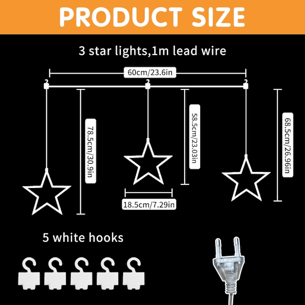 LED-stjerner Julelys 3 stk Lys Juleinnendørs Vindu Lys Dekorasjon 8 Moduser IP44 For Jul Bryllup Fest Soverom Balkong Dekorasjon Plug