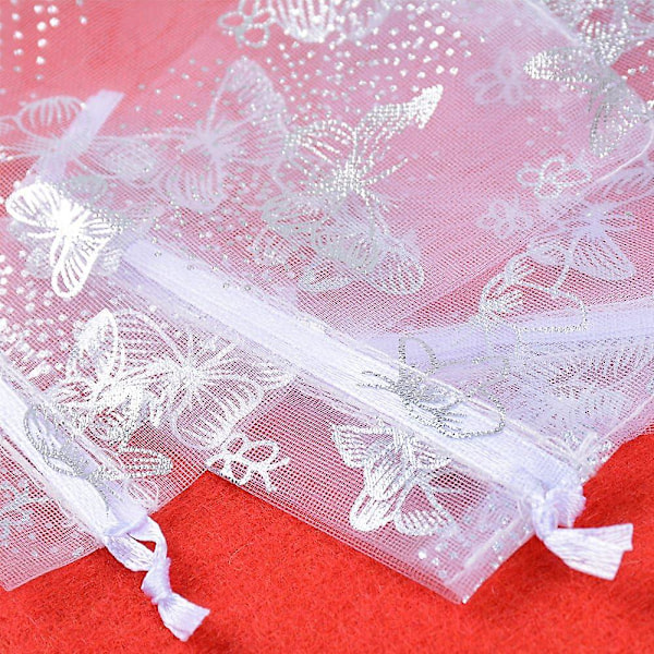9 * 12 cm 100 stk bryllupsfest gave organza sommerfuglemønstrede poser til gæster.