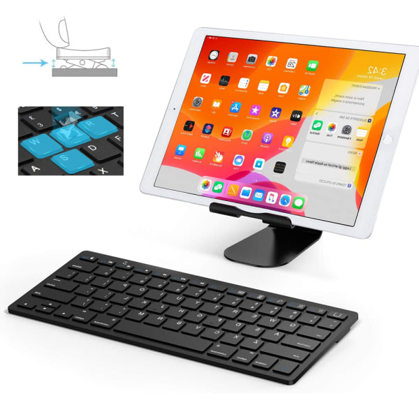 CQBB Tunt trådlöst tangentbord, 2,4 GHz 78 tangenter Trådlöst minitangentbord med USB mottagare-svart