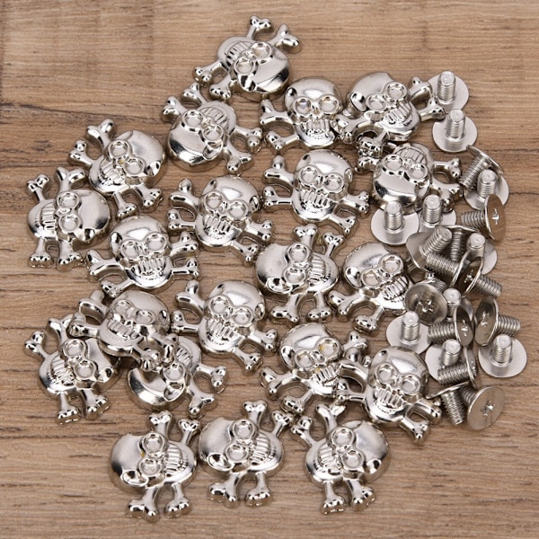 20PCS DIY 15mm Punk Skull med ben Rivet Gotiska prydnader / Bagagetillbehör Ghost Head med ben Silver
