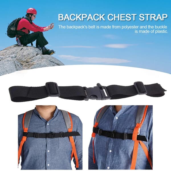 Justerbar brystrem til rygsække | Brystrem skuldertaske | Med quick release | Quick Release | Til backpacking, camping, ferier mv. | Sort