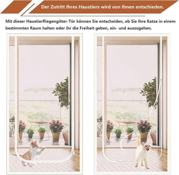 Katteafvisende lynlåsdørgardin holdbart net hvid white 80×200cm